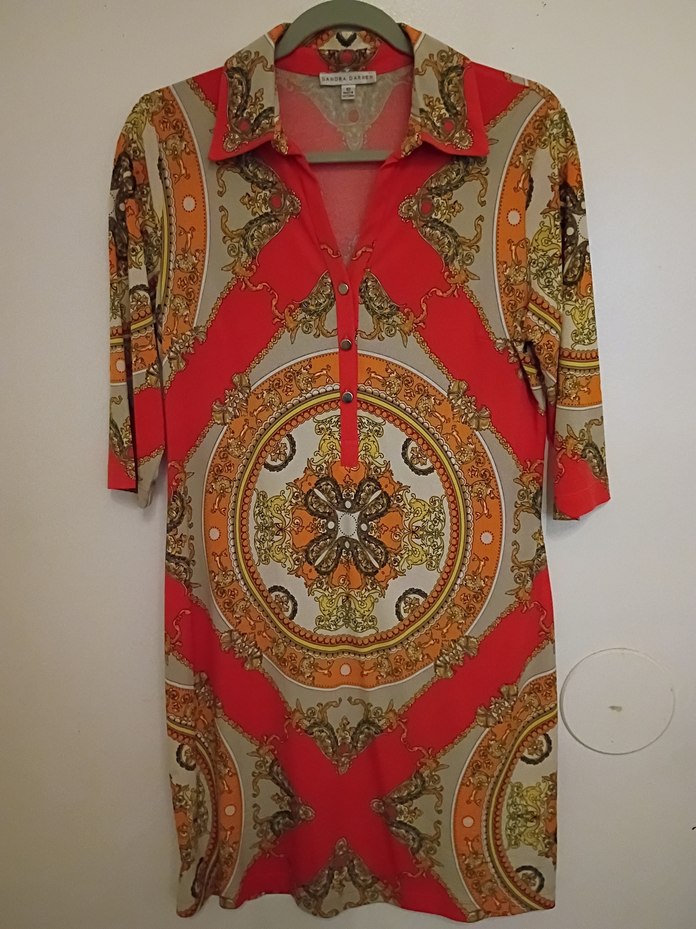 Sandra Darren Women's Coral & Orange Paisley Print Mini Dress Sz 10